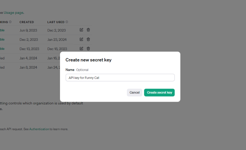 OpenAI Playground API Keys Screenshot 4